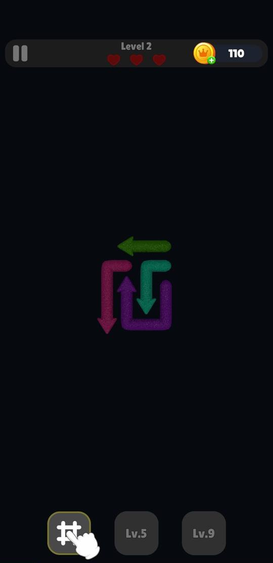 Level 2。矢印が4本だけの盤面