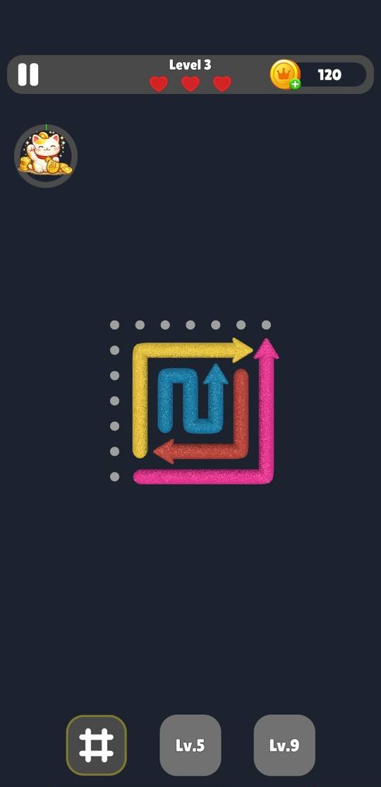 Level 3。先頭の緑を抜いた直後、残り4本